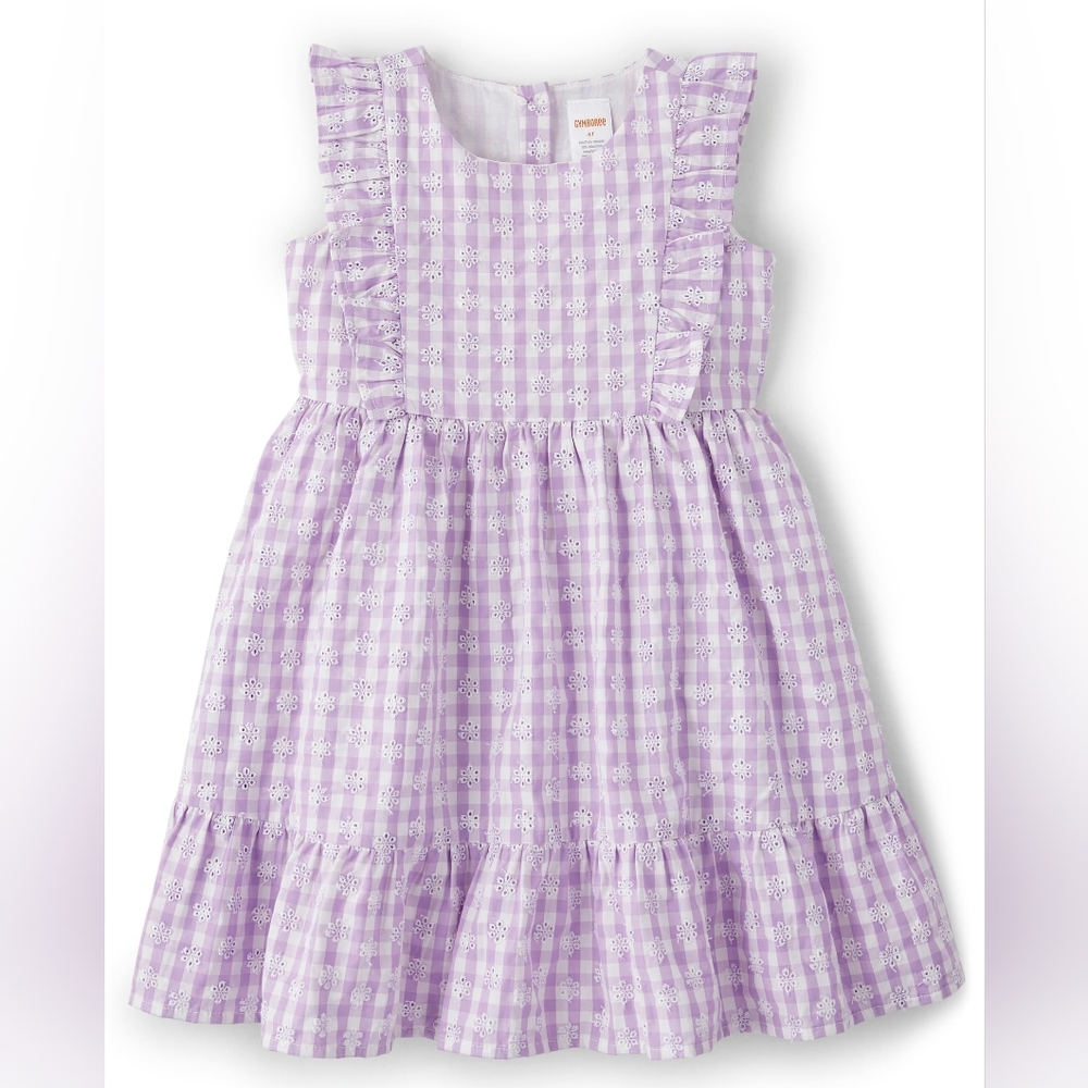 NWT: Girls Gingham Flutter Dress Size 8 - Spring Blooms - Noble Violet